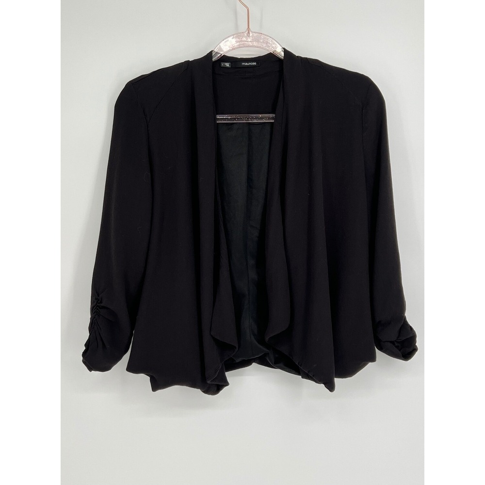 Maurices Black Open Front Blazer Ruched Sleeve Lightweight Jacket Large
